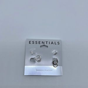 Essentials 2 PC. Set CZ Double Loop Silver Plated Earrings